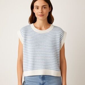 Blue and White Striped Boxy Sleeveless Sweater